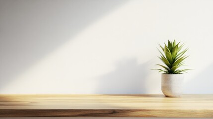 Poster - Minimalist Workspace with Potted Plant and Wooden Desk