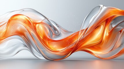 Poster - Flowing abstract design with orange and silver waves creating a dynamic visual effect in a minimalist setting