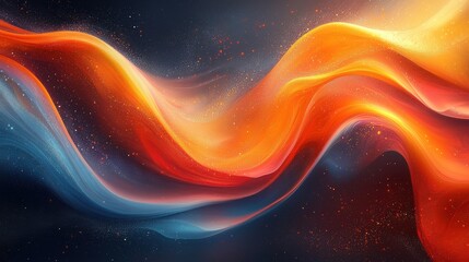 Poster - Abstract swirl of orange and blue hues creating a dynamic visual flow against a dark background