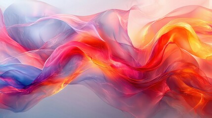 Poster - Colorful abstract waves of fabric flowing gracefully in soft hues of red, orange, and blue capturing a sense of motion and fluidity