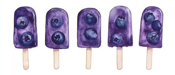 A vibrant collection of blueberry popsicles, perfect for summer treats and refreshing desserts. Colorful and delicious!