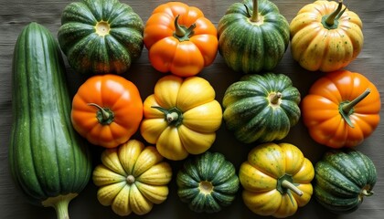 Wall Mural -  Vibrant harvest of pumpkins and squash