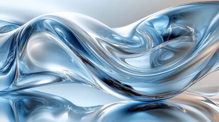 Aufkleber - Elegant blue abstract glass sculpture with smooth waves and reflections, showcasing artistic design and fluidity in a serene setting