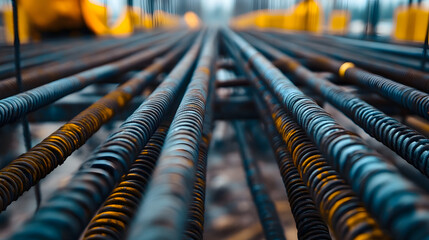 Detailed shot of steel rebar being tied together on a construction site, representing structural integrity