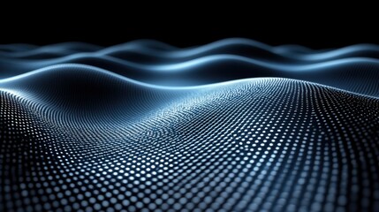 Poster - Abstract surface with illuminated dots creating a wavy pattern in a dark setting