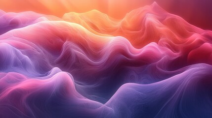 Poster - Vibrant abstract landscape showcasing flowing waves of color during a serene sunset in a tranquil environment