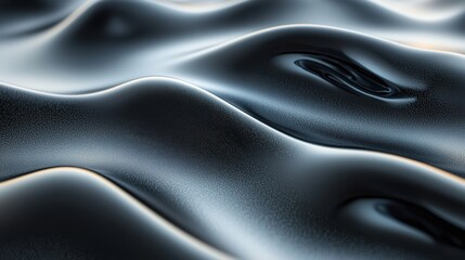 Poster - Smooth, flowing black waves create an abstract texture in low light settings, emphasizing curves and reflections