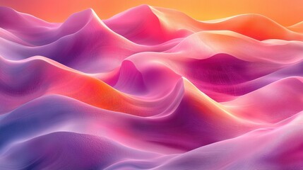 Poster - Vibrant abstract landscape with flowing waves in shades of pink and purple during sunset