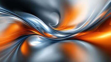 Poster - abstract swirling patterns in shades of silver, orange, and gray create a dynamic visual effect with