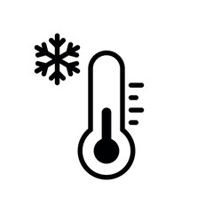 Cold temperature, keep frozen label, black thermometer with snowflake icon vector illustration on white background. Cold Weather Flat Sign. Storage in refrigerator and freezer.	