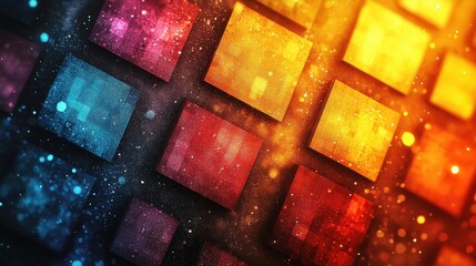Poster - Colorful geometric patterns created with light and texture over a dark background in a vibrant digital artwork