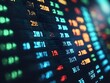© THE IZEL ART - neon green and blue stock market rates at the black screen, digital arrow come out from it. real-time stock price movement, currency exchange rate fluctuations, currency stock and investment economy