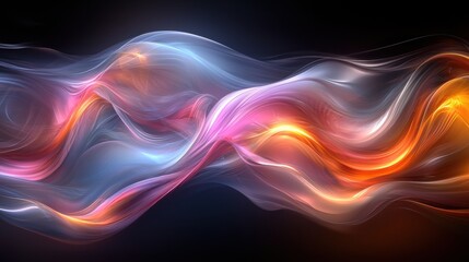 Fototapete - Colorful abstract waves flowing gracefully against a dark background, illustrating dynamic movement and light dispersion