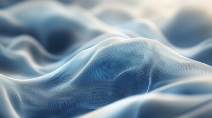 Poster - Soft blue fabric draping gently in natural light, showcasing delicate textures and flowing contours in a tranquil setting