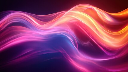 Poster - Colorful flowing waves of light create an abstract background with vibrant hues of pink, orange, and blue