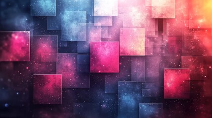 Poster - Abstract colorful pattern of squares and rectangles featuring vibrant shades of blue, pink, and purple across the design