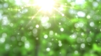 Canvas Print - Abstract Green Bokeh Background with Sun Rays and Glimmering Lights