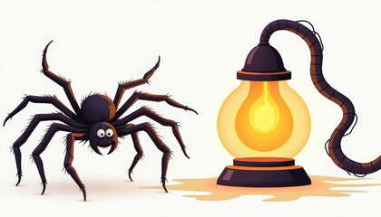 Sticker -  Spooky night with a creepy crawler and a glowing lantern