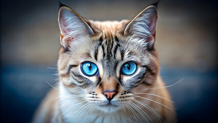 Cat with striking blue eyes staring directly at the camera, feline, pet, animal, domestic, fluffy, whiskers, beautiful, cute