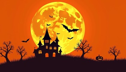 Sticker -  Spooky Halloween night scene with full moon and bats