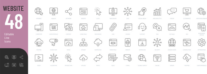 website line editable icons set. vector illustration in thin line modern style of internet related i