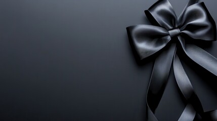 Wall Mural - Black Satin Ribbon Bow on Dark Background