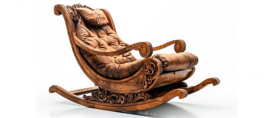 Exquisite Antique Wooden Rocking Chair with Ornate Carved Detailing and Luxurious Upholstery