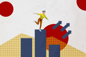 Poster - Collage sketch picture of happy joyful positive woman financial growth success idea plan isolated on creative background