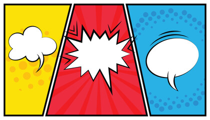 Poster - comic books colorful background with dialog box. pop art background with blank balloons. comic books dialog bubbles