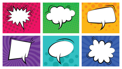 Poster - Empty comic speech clouds. pop art background with blank balloons. comic books colorful background with dialog bubbles