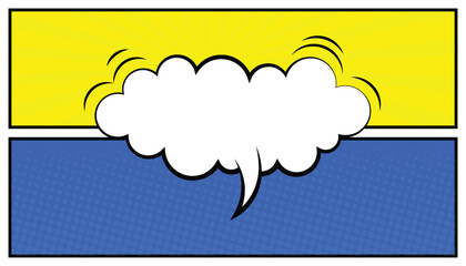 Poster - Colouful comic pop art background with blank cloud. empty comic speech cloud. rays, radial, halftone, dotted effects. comic books dialog box