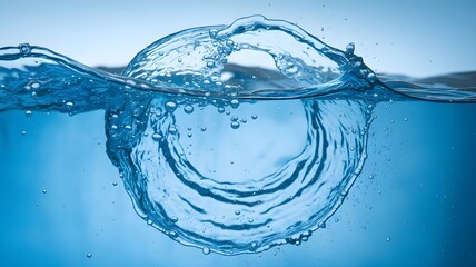 Captivating image of a blue water swirl splash with transparent droplets and a clean background perfect for water-themed projects refreshing designs and environmental presentations.