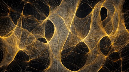 Poster - An abstract design with golden interconnected lines, creating a mesh pattern that gives a sense of depth and sophistication