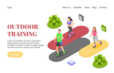 Wall Mural - Outdoor training isometric cartoon landing page