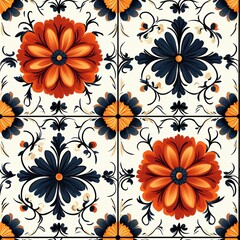 Canvas Print - Floral Tile Pattern.