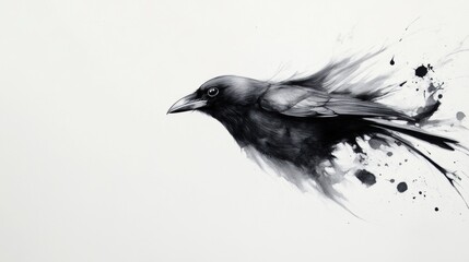 Canvas Print - A black bird with splatters of paint on it's body, AI