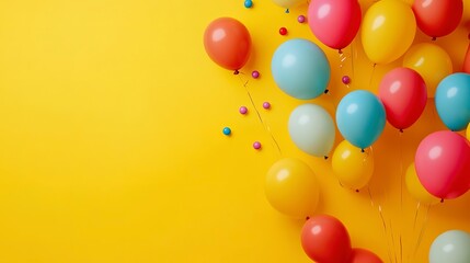 Canvas Print - Yellow background featuring an array of colorful balloons, ideal for party and celebration themes. 