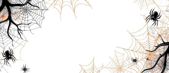 Wall Mural - ominous halloween night scene with eerie spooky spiderwebs black spiders and mysterious silhouettes 