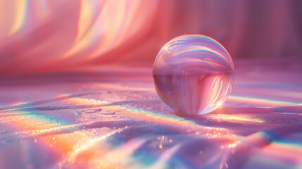 Poster - A gently rotating prism within a soft pastel gradient, casting subtle rainbow patterns on the surrounding area,