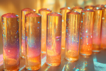 Poster - An array of tiny prisms aligned in a row, each refracting light into tiny rainbows,