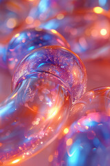 Poster - A series of floating neon rings in various sizes, each with a holographic sheen, overlapping gently,
