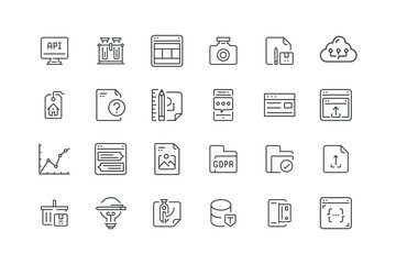 Browser Interface, Camera, Check, Cloud Network, set of icons for web design, vector illustration