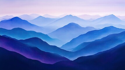 Wall Mural - Majestic Mountain Panorama Layers of Blue and Purple Hues Evoking Tranquility and Natural Serenity