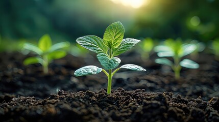 Aufkleber - Young plant growing from soil. Generative AI.