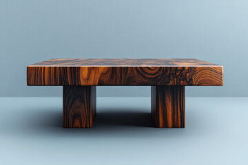Poster - A wide, square wooden table with a dark ebony finish and smooth, flat surface,