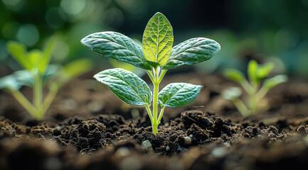 Aufkleber - Young plant growing from soil. Generative AI.