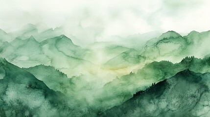 Wall Mural - Abstract Watercolor Landscape in Shades of Green