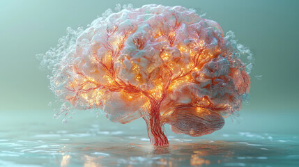 Poster - A stylized brain with vibrant dopamine pathways glowing and branching out like a tree,