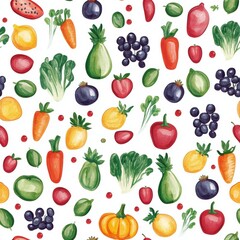 Canvas Print - Watercolor Fruit & Veggie Patt