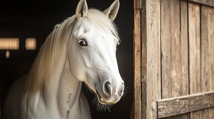 Sticker - White horse peeking from stable stall.